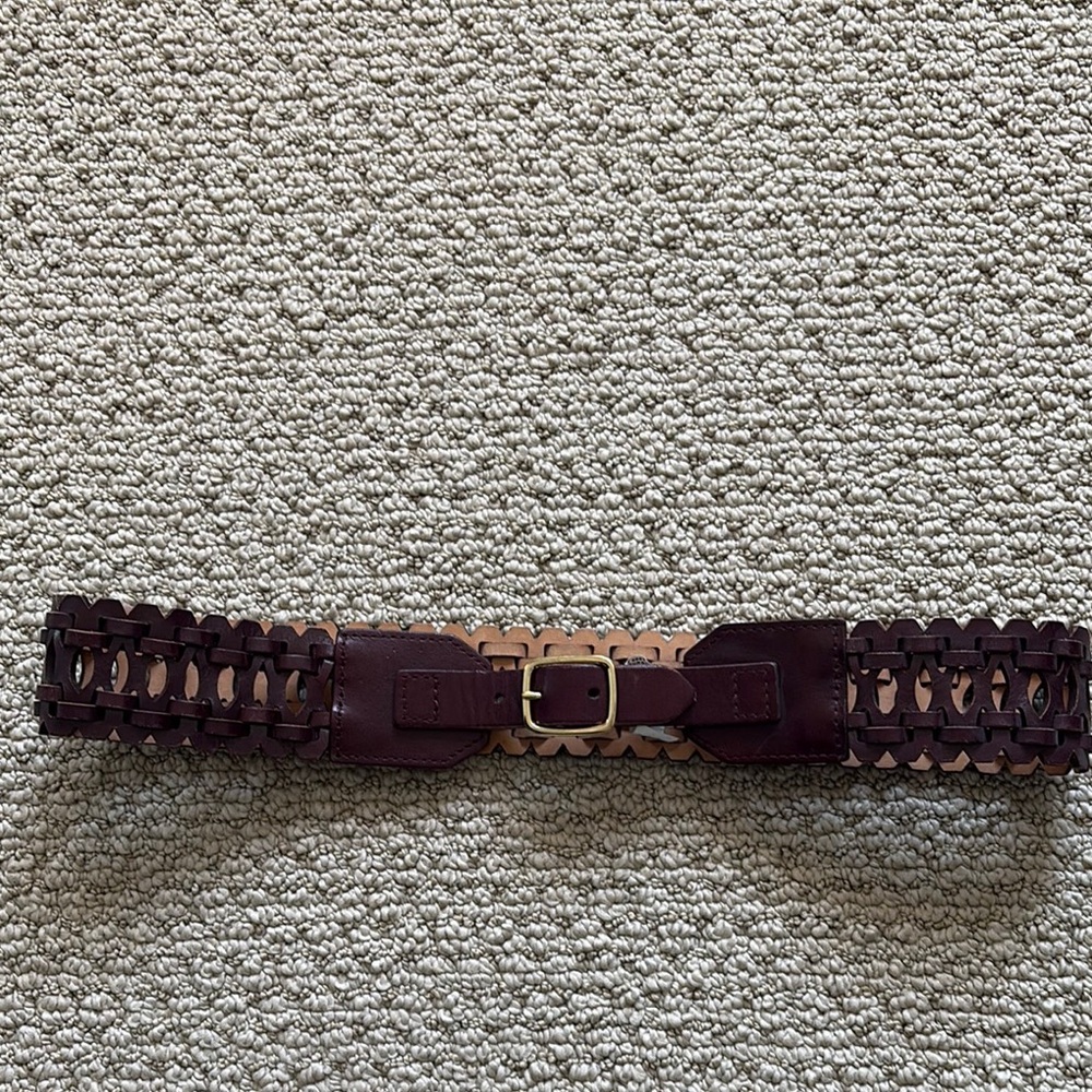 Club Monaco Brown Leather Belt with Gold Buckle -Small